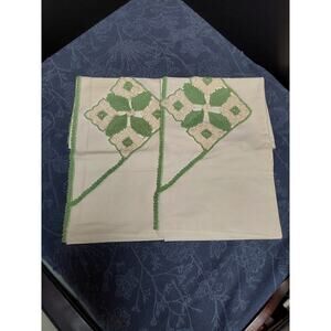 Pair Antique pillow cases hand crocheted  light green  size Queen 30" x 20"